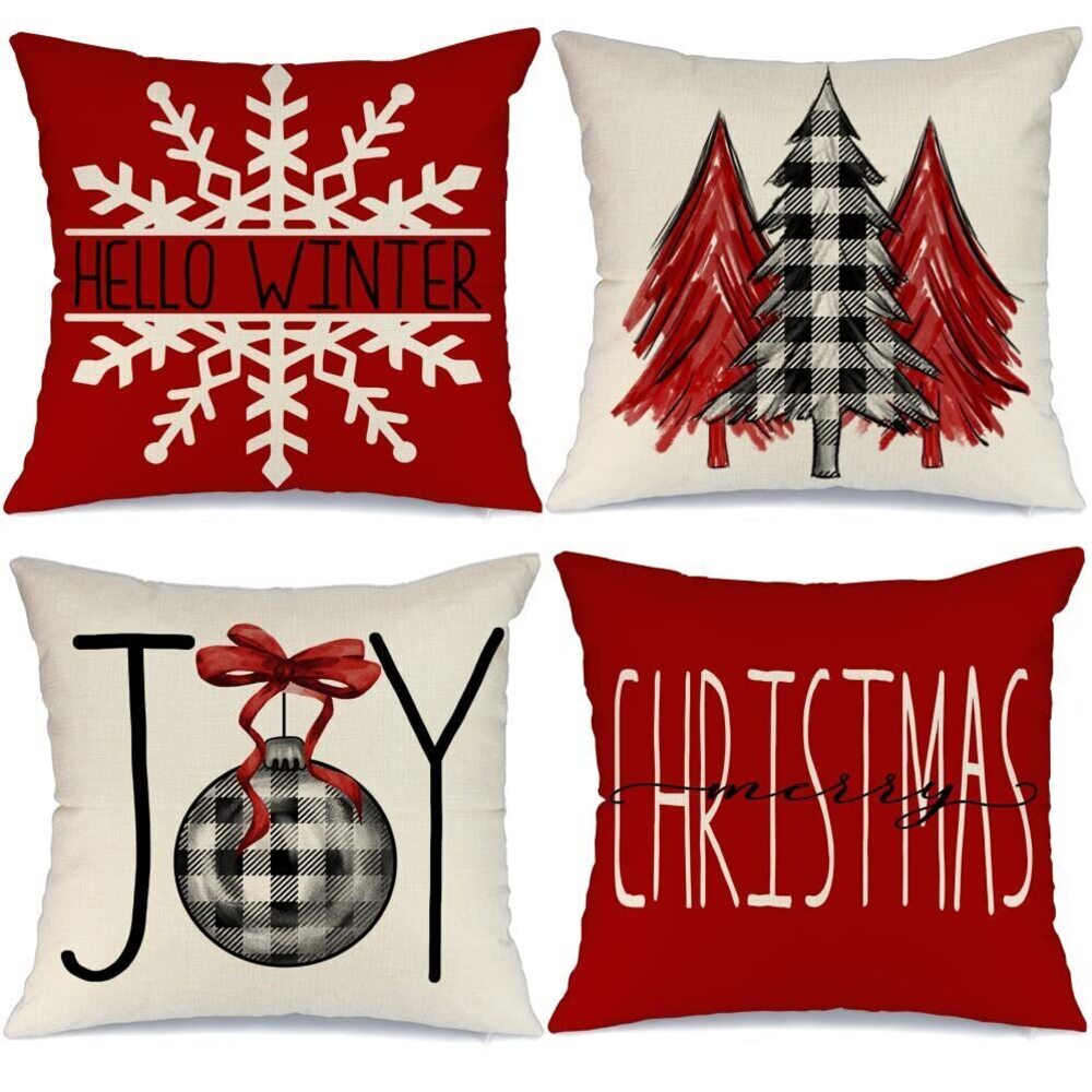 7395 Christmas Pillow Covers 16x16 Set of 4 for Christmas Decorations